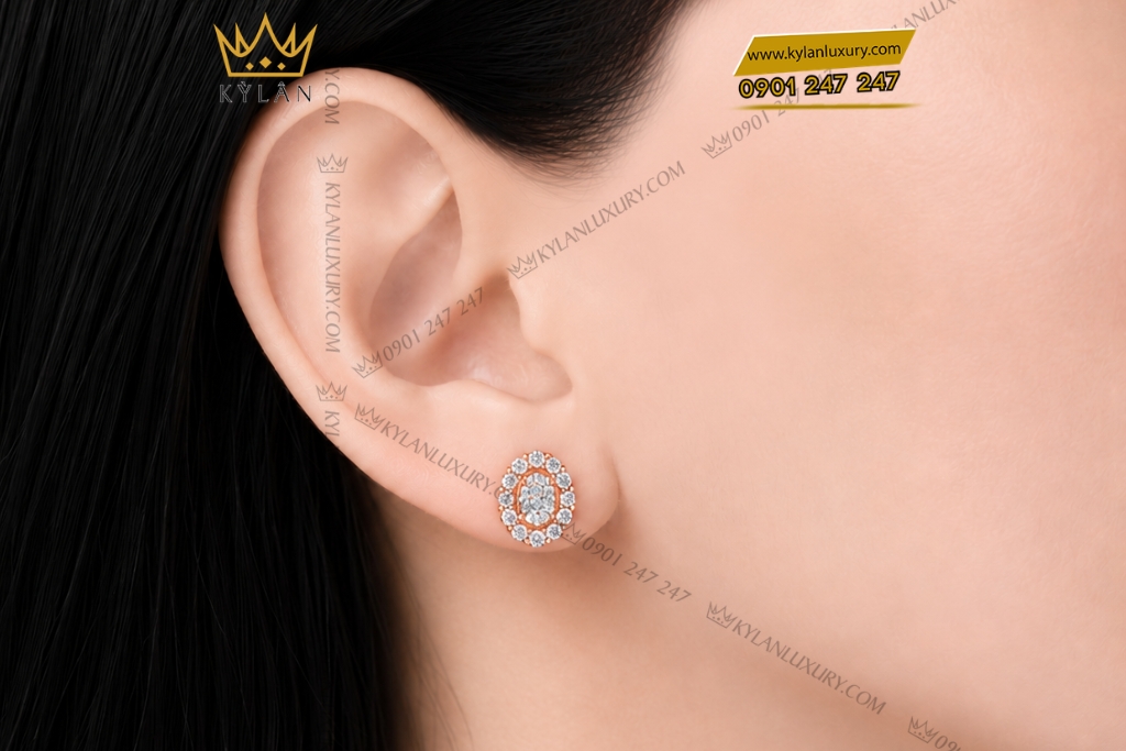 Bông tai vàng hồng Au750 đính kim cương