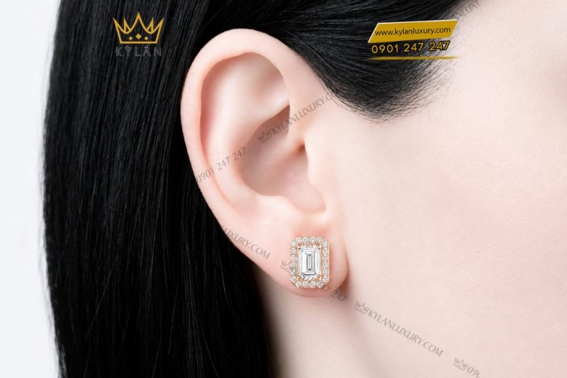 Bông tai vàng hồng Au750 đính kim cương