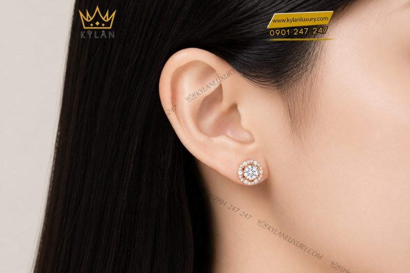 Bông tai vàng hồng Au750 đính kim cương