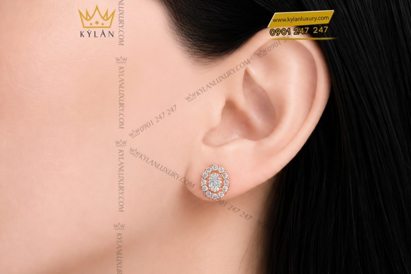 Bông tai vàng hồng Au750 đính kim cương