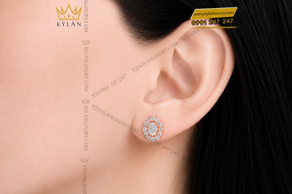 Kỳ Lân Luxury Bong tai vang hong Au750 dinh kim cuong 8 3 Bông tai vàng hồng Au750 đính kim cương