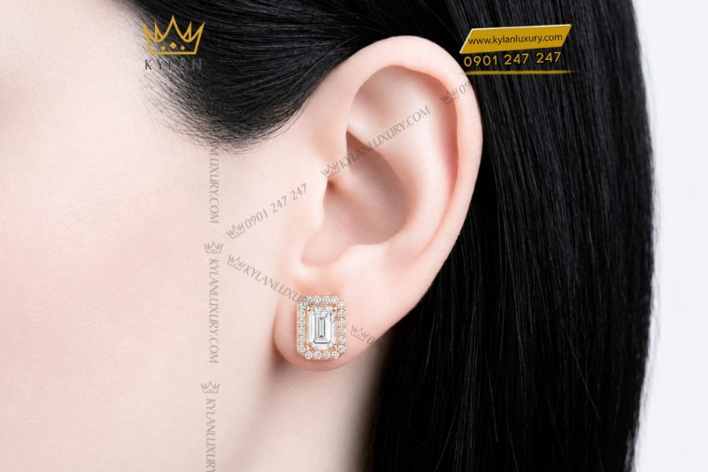 Bông tai vàng hồng Au750 đính kim cương