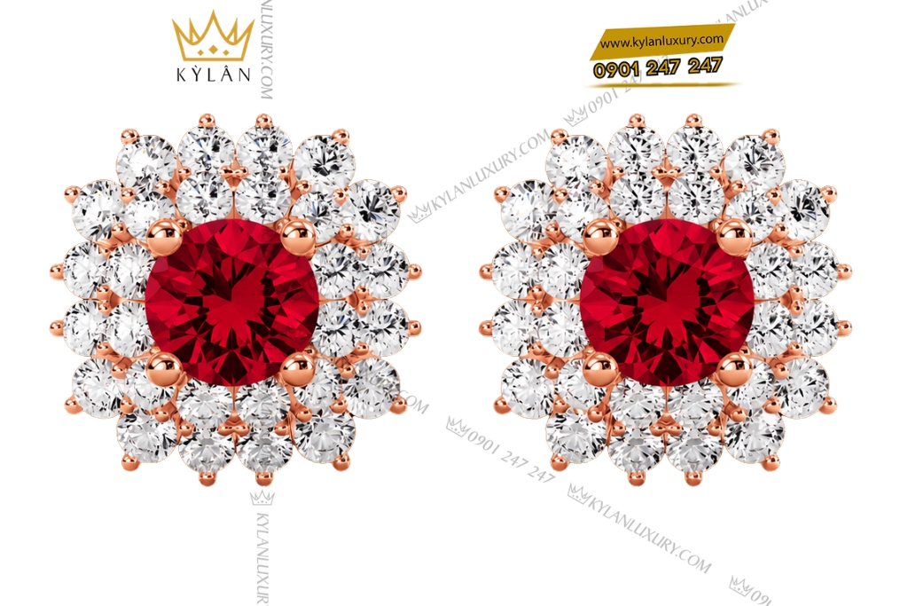 Bông tai vàng hồng Au750 đính kim cương và sapphire đỏ 7 Kỳ Lân Luxury Bong tai vang hong Au750 dinh kim cuong va sapphire do 1 Bông tai vàng hồng Au750 đính kim cương và sapphire đỏ