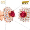 Bông tai vàng hồng Au750 đính kim cương và sapphire đỏ