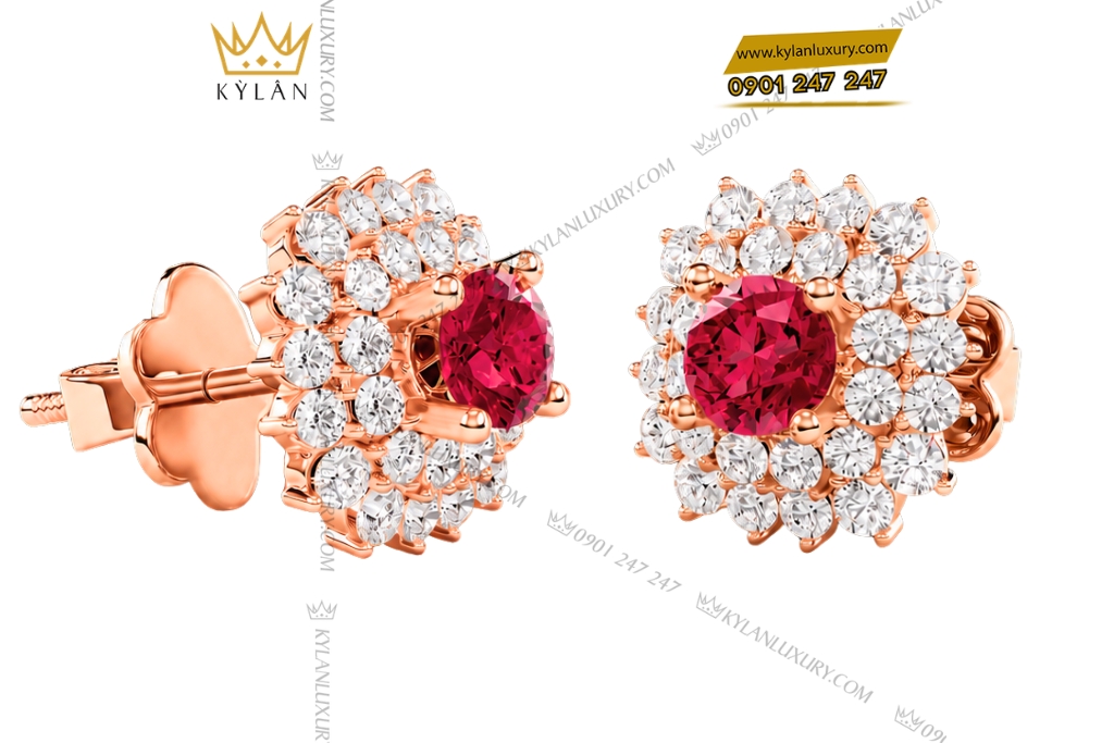 Bông tai vàng hồng Au750 đính kim cương và sapphire đỏ 8 Kỳ Lân Luxury Bong tai vang hong Au750 dinh kim cuong va sapphire do 2 Bông tai vàng hồng Au750 đính kim cương và sapphire đỏ