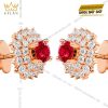Bông tai vàng hồng Au750 đính kim cương và sapphire đỏ