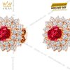 Bông tai vàng hồng Au750 đính kim cương và sapphire đỏ