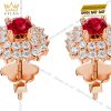 Bông tai vàng hồng Au750 đính kim cương và sapphire đỏ