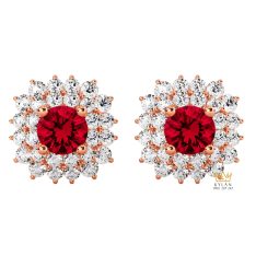 Bông tai vàng hồng Au750 đính kim cương và sapphire đỏ