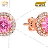Bông tai vàng hồng Au750 đính viên chủ sapphire hồng