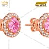 Bông tai vàng hồng Au750 đính viên chủ sapphire hồng