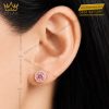 Bông tai vàng hồng Au750 đính viên chủ sapphire hồng