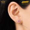 Bông tai vàng hồng Au750 đính viên chủ sapphire hồng