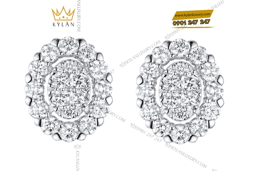 Kỳ Lân Luxury Bong tai vang trang Au750 dinh kim cuong 2 Bông tai vàng trắng Au750 đính kim cương