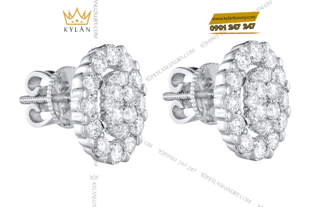 Kỳ Lân Luxury Bong tai vang trang Au750 dinh kim cuong 4 Bông tai vàng trắng Au750 đính kim cương