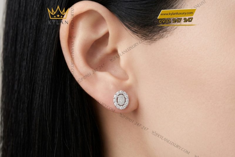Bông tai vàng trắng Au750 đính kim cương
