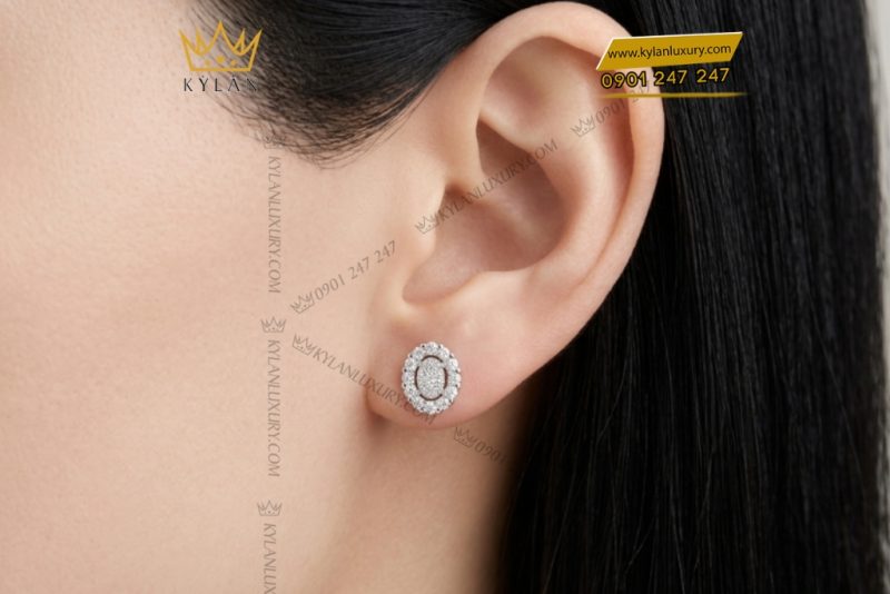 Bông tai vàng trắng Au750 đính kim cương