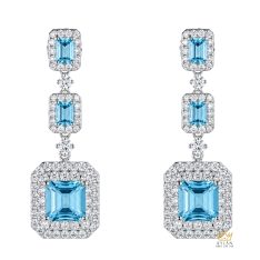Bông tai vàng trắng Au750 đính kim cương và đá Topaz