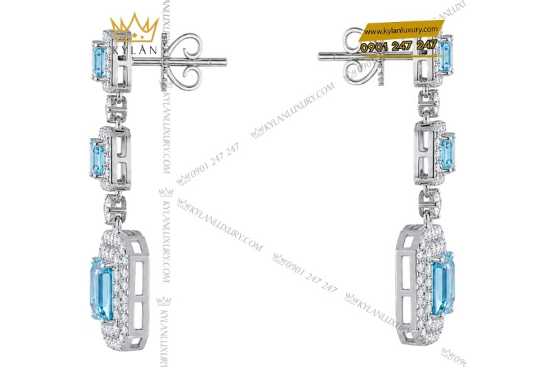 Bông tai vàng trắng Au750 đính kim cương và đá Topaz