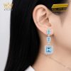 Bông tai vàng trắng Au750 đính kim cương và đá Topaz