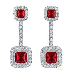 Bông tai vàng trắng Au750 đính kim cương và sapphire đỏ