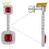 Bông tai vàng trắng Au750 đính kim cương và sapphire đỏ