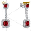 Bông tai vàng trắng Au750 đính kim cương và sapphire đỏ