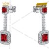 Bông tai vàng trắng Au750 đính kim cương và sapphire đỏ