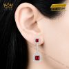 Bông tai vàng trắng Au750 đính kim cương và sapphire đỏ