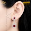 Bông tai vàng trắng Au750 đính kim cương và sapphire đỏ