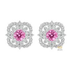 Bông tai vàng trắng Au750 đính kim cương và sapphire hồng