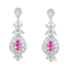 Bông tai vàng trắng Au750 đính kim cương và sapphire hồng