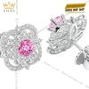 Bông tai vàng trắng Au750 đính kim cương và sapphire hồng