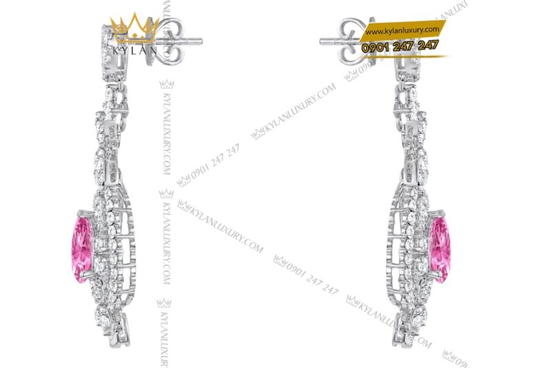 Bông tai vàng trắng Au750 đính kim cương và sapphire hồng