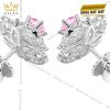 Bông tai vàng trắng Au750 đính kim cương và sapphire hồng