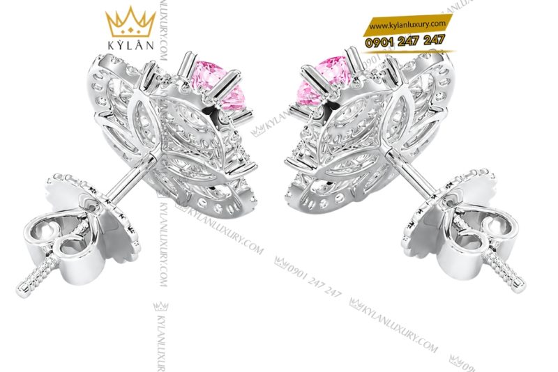 Bông tai vàng trắng Au750 đính kim cương và sapphire hồng