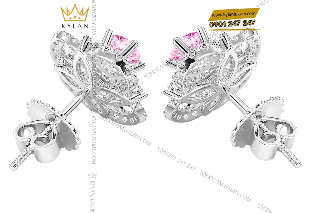 Kỳ Lân Luxury Bong tai vang trang Au750 dinh kim cuong va sapphire hong 4 1 Bông tai vàng trắng Au750 đính kim cương và sapphire hồng