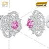 Bông tai vàng trắng Au750 đính kim cương và sapphire hồng
