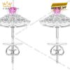 Bông tai vàng trắng Au750 đính kim cương và sapphire hồng