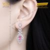 Bông tai vàng trắng Au750 đính kim cương và sapphire hồng