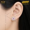 Bông tai vàng trắng Au750 đính kim cương và sapphire hồng