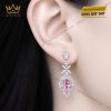 Bông tai vàng trắng Au750 đính kim cương và sapphire hồng