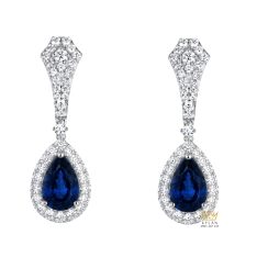 Bông tai vàng trắng Au750 đính kim cương và sapphire xanh dương