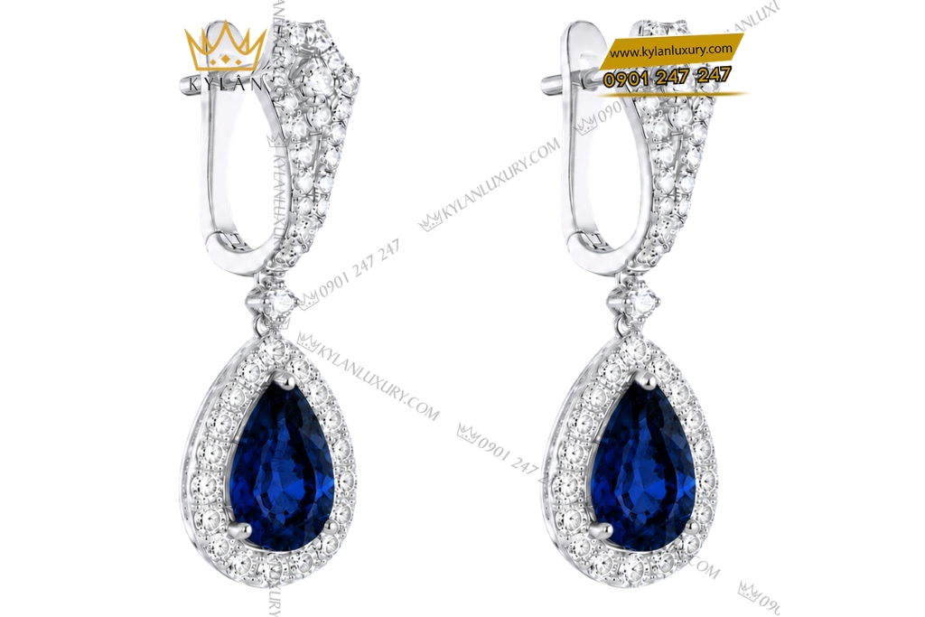 Kỳ Lân Luxury Bong tai vang trang Au750 dinh kim cuong va sapphire xanh duong 4 Bông tai vàng trắng Au750 đính kim cương và sapphire xanh dương