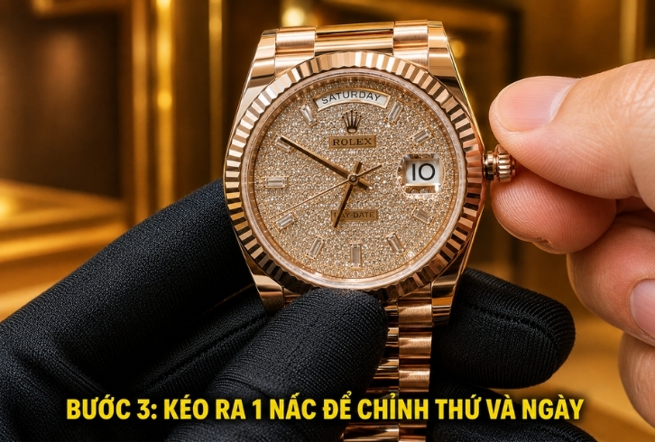 Cách chỉnh ngày giờ đồng hồ Rolex Day Date