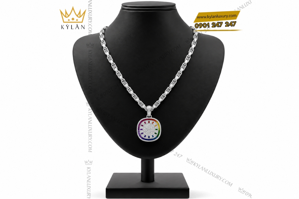 Kỳ Lân Luxury Day chuyen Rainbow vang trang Au750 dinh kim cuong 2 Dây chuyền Rainbow vàng trắng Au750 đính kim cương