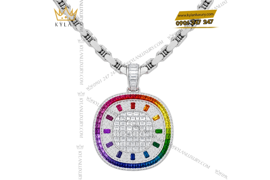 Dây chuyền Rainbow vàng trắng Au750 đính kim cương