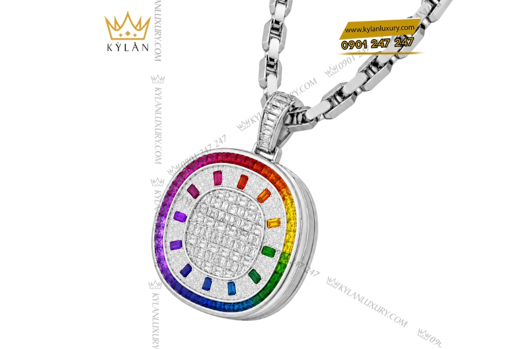 Dây chuyền Rainbow vàng trắng Au750 đính kim cương