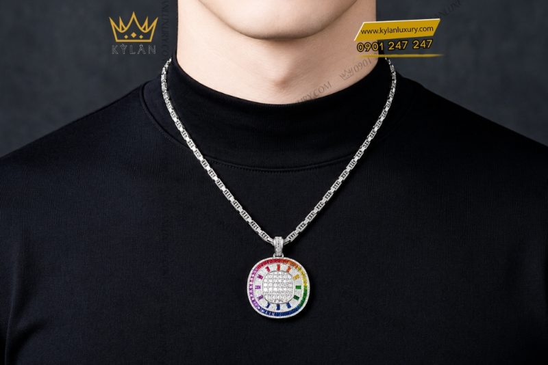 Dây chuyền Rainbow vàng trắng Au750 đính kim cương