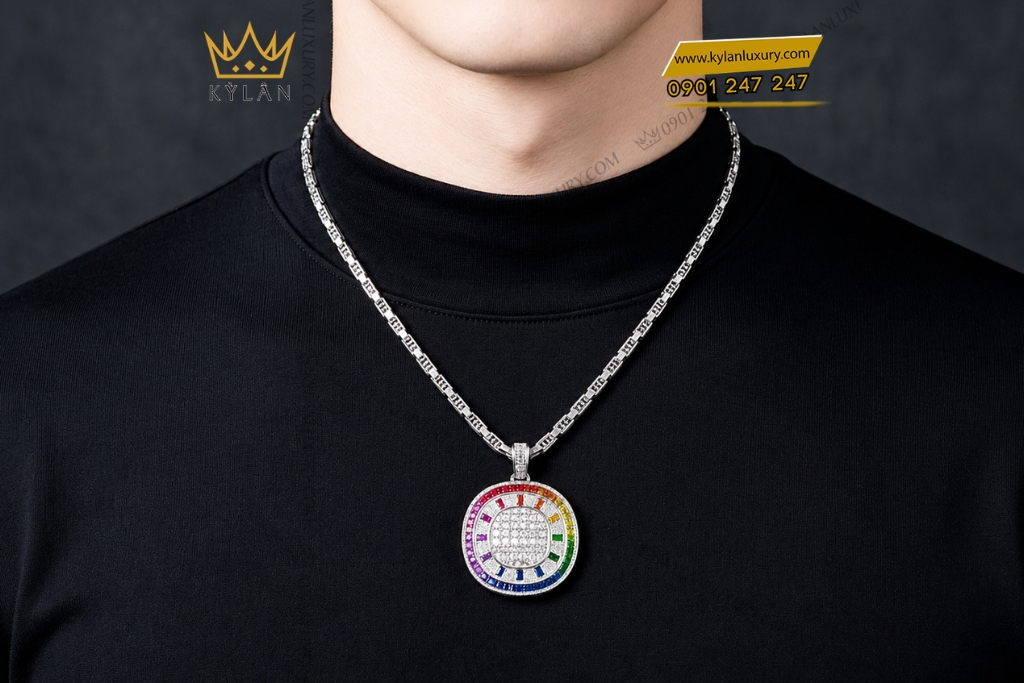 Dây chuyền Rainbow vàng trắng Au750 đính kim cương